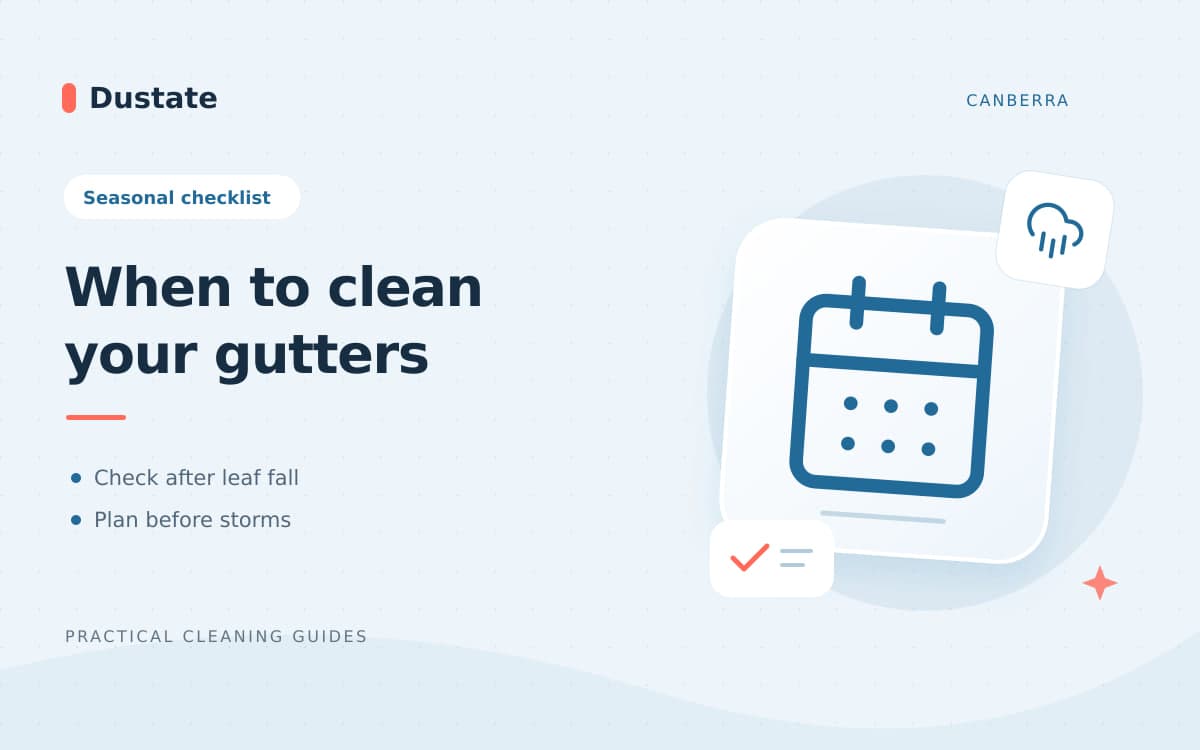 Illustrated Dustate guide: When Should Canberra Gutters Be Cleaned? A Seasonal and Pre-Storm Checklist