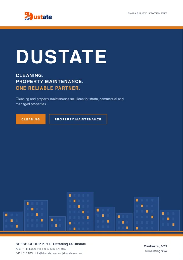 Cover of Dustate’s strata cleaning and property maintenance capability statement